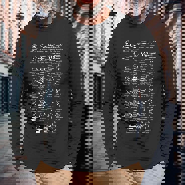 Ufo型空飛ぶ円盤船識別チャート 長袖Tシャツ 高齢者への贈り物