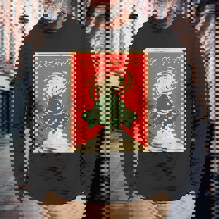 Ufo宇宙船レトロ日本語ライティングカタカナ山富士 長袖Tシャツ 高齢者への贈り物