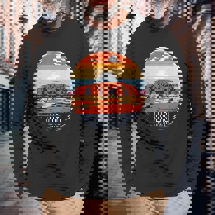 Uluru オーストラリア お土産 エアーズ ロック 記念品 ヴィンテージ 太陽 長袖Tシャツ 高齢者への贈り物