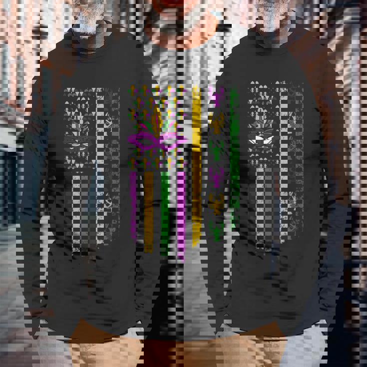 Us Flag Mardi Gras 長袖Tシャツ 高齢者への贈り物