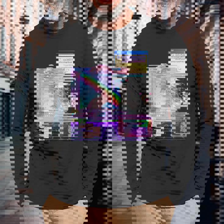 Vaporwave 美的pc トリッピーアート 90年代コンピューター 長袖Tシャツ 高齢者への贈り物