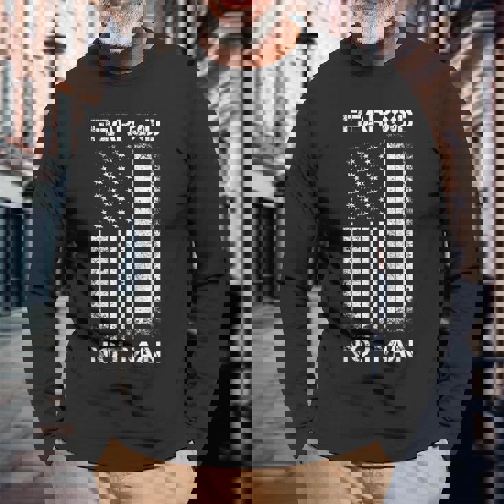 Vintage Usa Flag Fear God Not Man 長袖Tシャツ 高齢者への贈り物