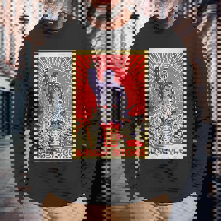 Wassup Bitches 毛沢東 中国共産主義宣伝ポスター 長袖Tシャツ 高齢者への贈り物