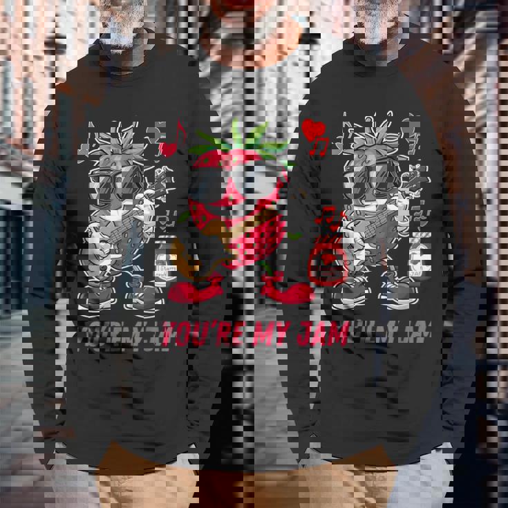 You're My Jam ファニーストロベリー ギターを弾く スイートハートジャム 長袖Tシャツ 高齢者への贈り物