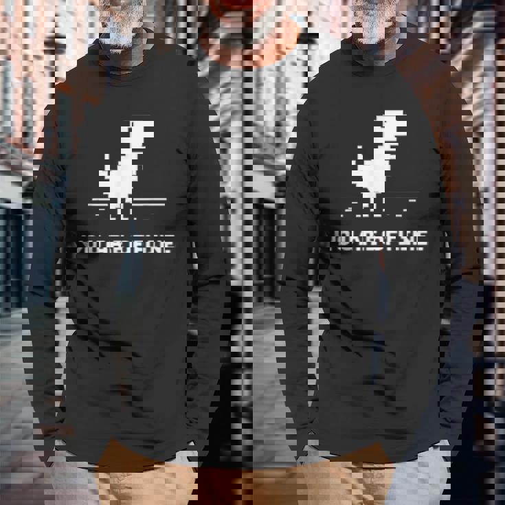 You Are Offline T-Rex 恐竜のラン ピクセルアート 恐竜ゲーム 長袖Tシャツ 高齢者への贈り物