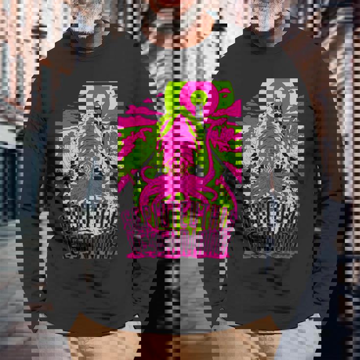 【アオリイカ】 海釣り イカ釣り ユニークイラスト アウトドア 【Sepioteuthis Lessoniana】 長袖Tシャツ 高齢者への贈り物