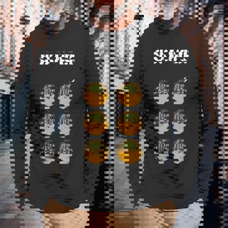 【シックスパック】腹筋 たこ焼き 面白い ジム用 トレーニングウェア ギャグ ウケ狙い 贈り物 ギフト 長袖Tシャツ 高齢者への贈り物