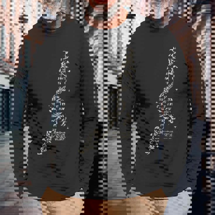 【ト音記号】音楽 ト音記号 イラスト トライバル風 メンズ レディース キッズ お揃いコーデ 丸襟 長袖Tシャツ 高齢者への贈り物