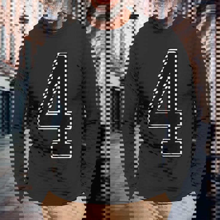 【両面プリント・表裏】4 数字 背番号・胸 ユニフォーム ナンバー【ブラック／黒の文字】スポーツ 部活 チーム 野球 長袖Tシャツ 高齢者への贈り物