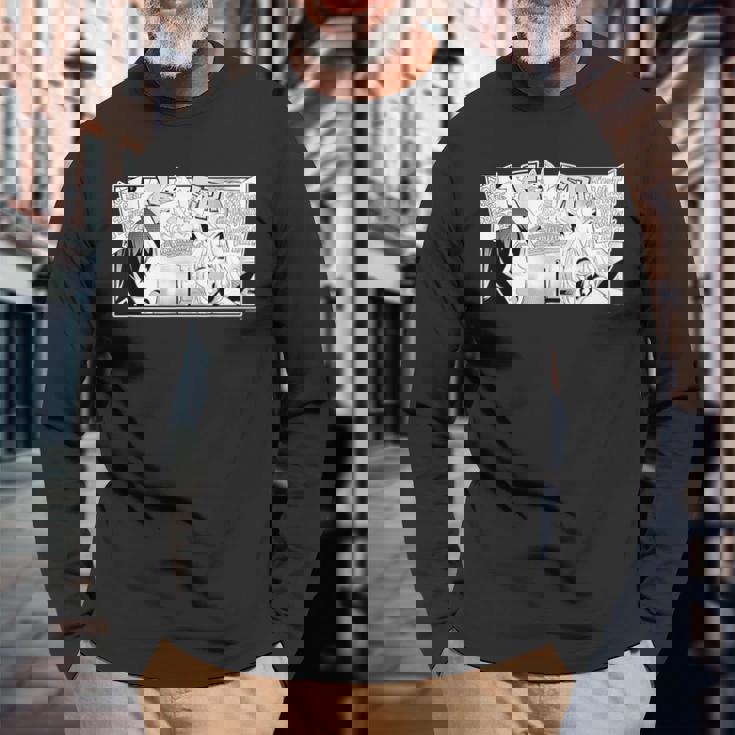 【白上フブキ】『ヤマト神想怪異譚』漫画コマtシャツ（本人セレクト 英語）黒 長袖Tシャツ 高齢者への贈り物