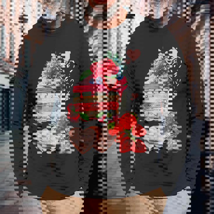 いちご ショートケーキ スイーツ デザート かわいい 春 お菓子、おしゃれ、パティシエ、ハート、カジュアル 長袖Tシャツ 高齢者への贈り物