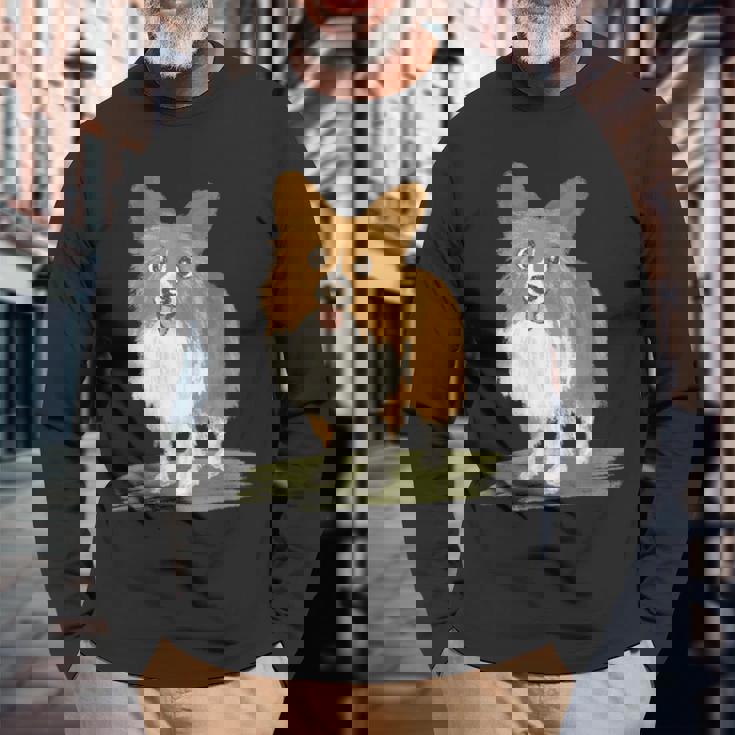 いぬ シェルティ 子犬 ペット かわいい 動物 イラスト 長袖Tシャツ 高齢者への贈り物