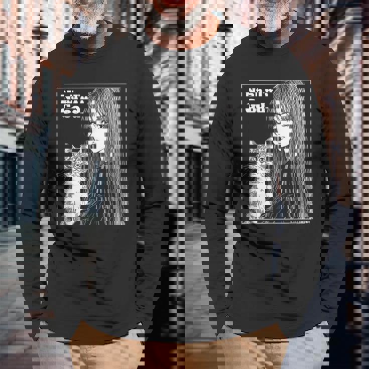 いや 猫と一緒にいい女 80年代 アニメ ヴィンテージ 漫画 長袖Tシャツ 高齢者への贈り物