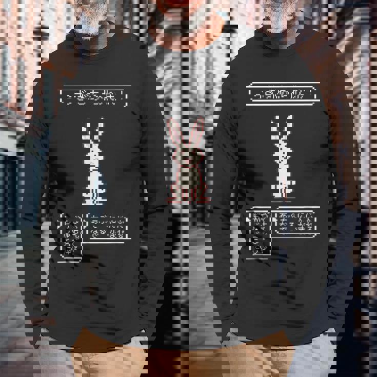 うさぎがあらわれた！ ウサギ好き ゲーム好き ウサギ飼い ウサギママ ウサギパパ Rpg ゲーマー 兎 うさぎ ウサギ 長袖Tシャツ 高齢者への贈り物