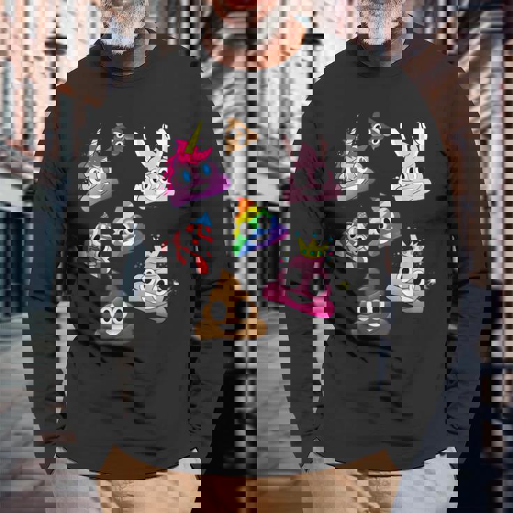 うんこマーク愚かな楽しいワッキーユニコーンバニープリンセスレインボー 長袖Tシャツ 高齢者への贈り物