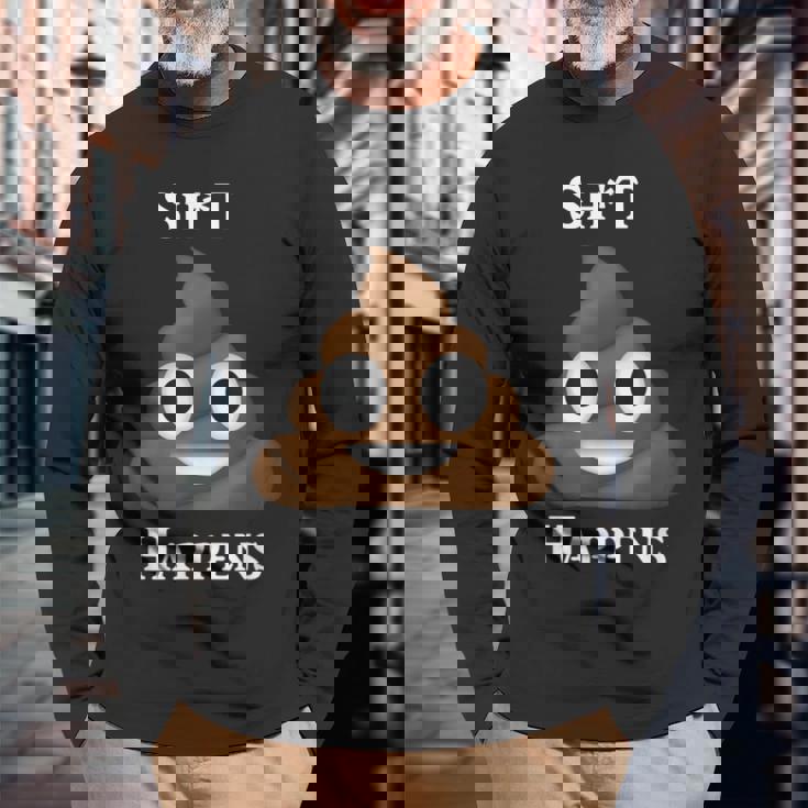 うんちパイル Happensmiling Happy 長袖Tシャツ 高齢者への贈り物