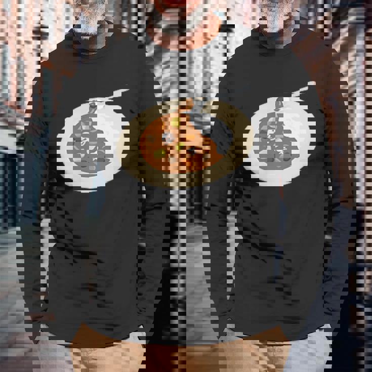 おかしなカレーライス 長袖Tシャツ 高齢者への贈り物