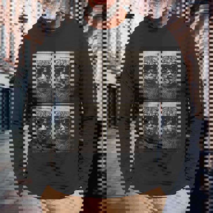 おしゃれメガネのスコティッシュフォールド 長袖Tシャツ 高齢者への贈り物