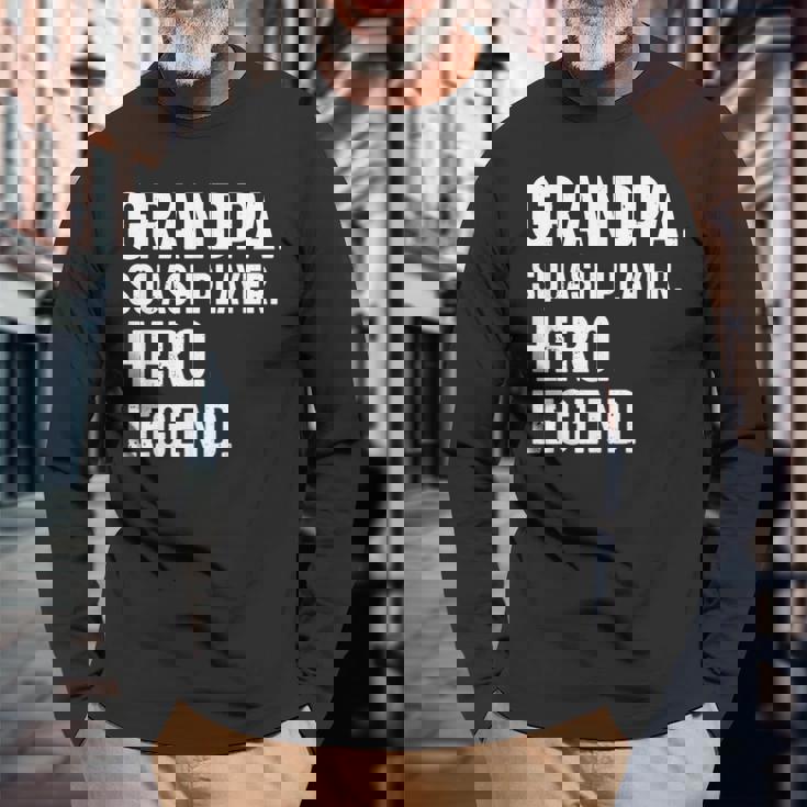 おじいちゃんスカッシュプレイヤーヒーローレジェンド-おじいちゃんスカッシュ 長袖Tシャツ 高齢者への贈り物