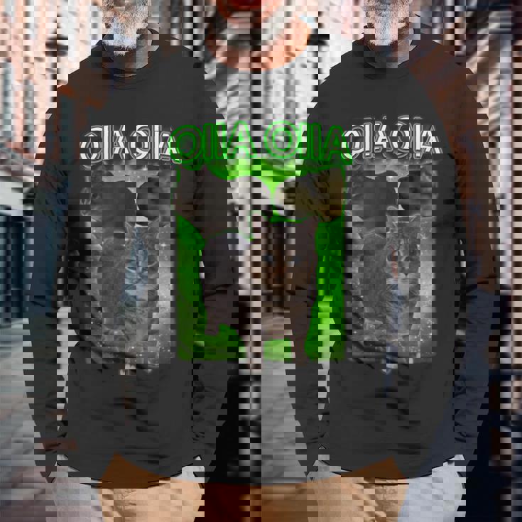 おもしろいいいあ オイア スピニングキャット ミーム おおいいあい 猫 長袖Tシャツ 高齢者への贈り物