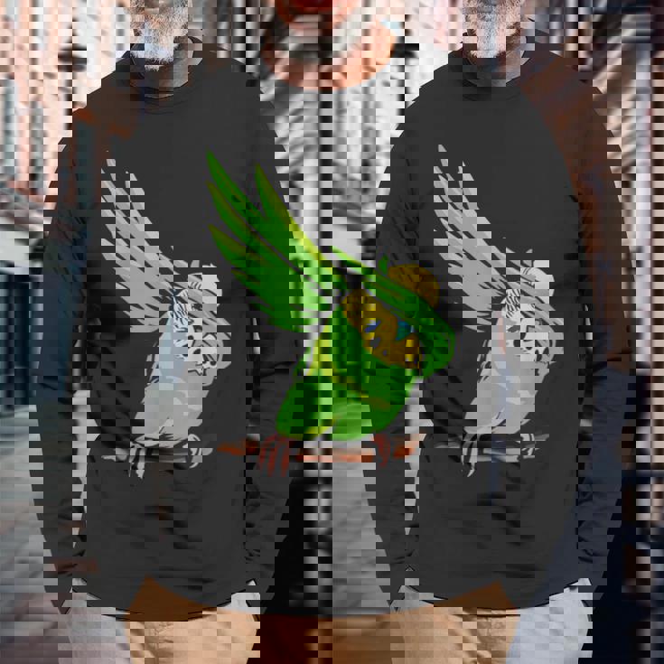 おもしろインコ セキセイインコ ペット オウム 動物 愛 長袖Tシャツ 高齢者への贈り物