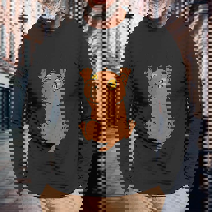 おもしろカピバラ ぶら下げ 傷 ママ パパ キッズ 長袖Tシャツ 高齢者への贈り物