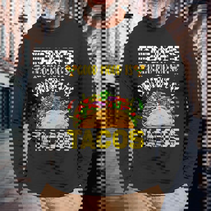 おもしろタコス シンコ・デ・マヨ タコスフェスティバル ビーガン メキシコ料理 長袖Tシャツ 高齢者への贈り物