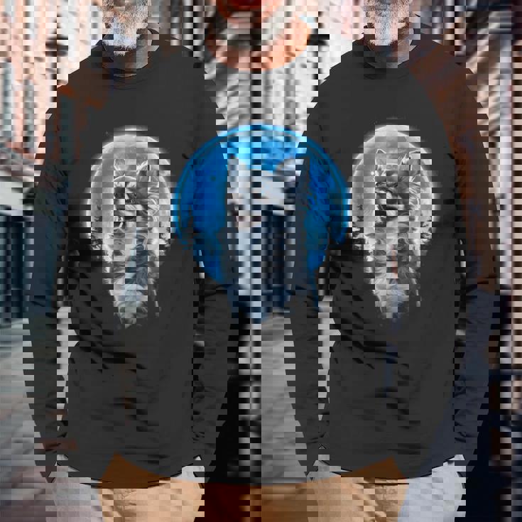 おもしろチワワ吠え月 チワワオーナー。 長袖Tシャツ 高齢者への贈り物