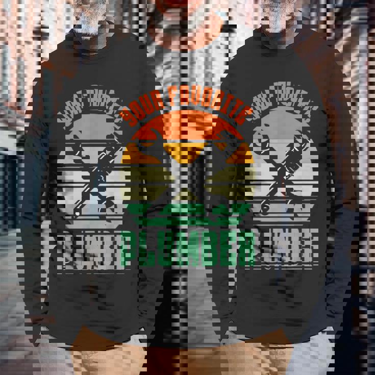 お気に入りの水道屋さん パイプフィッター パイプ 配管工事 配管工 長袖Tシャツ 高齢者への贈り物