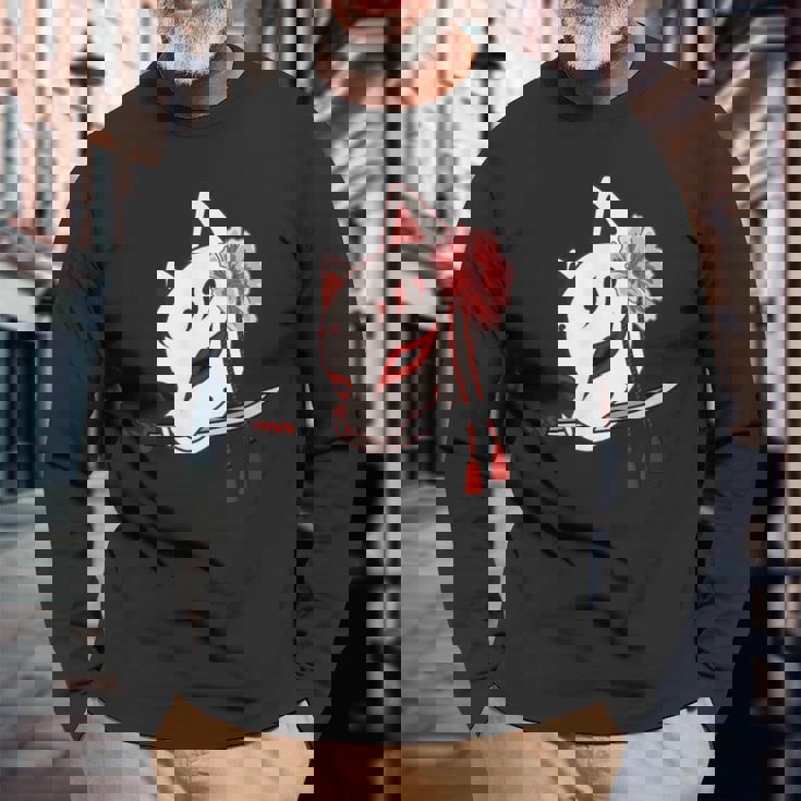 かたな付きキツネマスク 長袖Tシャツ 高齢者への贈り物