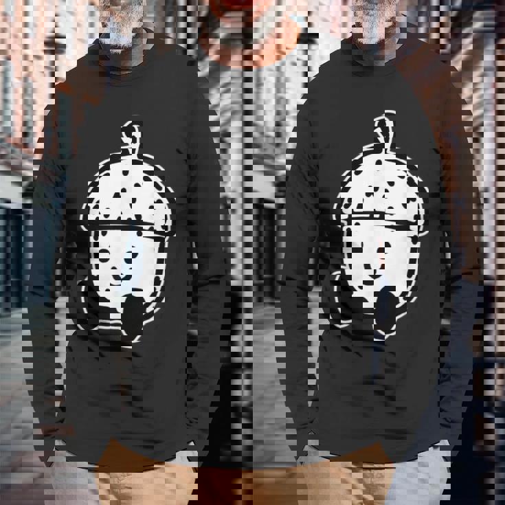 かわいい どんぐり 笑顔 ハッピー どんぐり ブラックワーク ミニマリスト 長袖Tシャツ 高齢者への贈り物