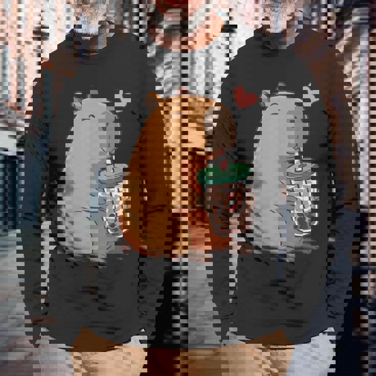 かわいい カピバラ ドリンク バブルティー カワイイ Capy Lover キッズ ガールズ 長袖Tシャツ 高齢者への贈り物