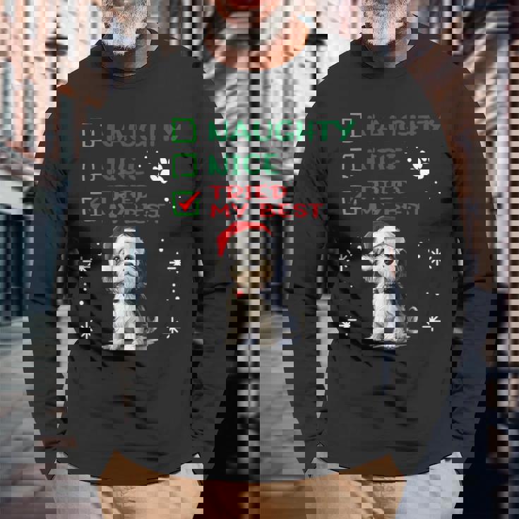 かわいい ダンディ ディンモント テリア 犬 クリスマス いたずら 素敵 試した 長袖Tシャツ 高齢者への贈り物