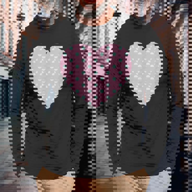 かわいい ライトブルー ピンク 水玉模様 ミニマリスト グラフィック 長袖Tシャツ 高齢者への贈り物