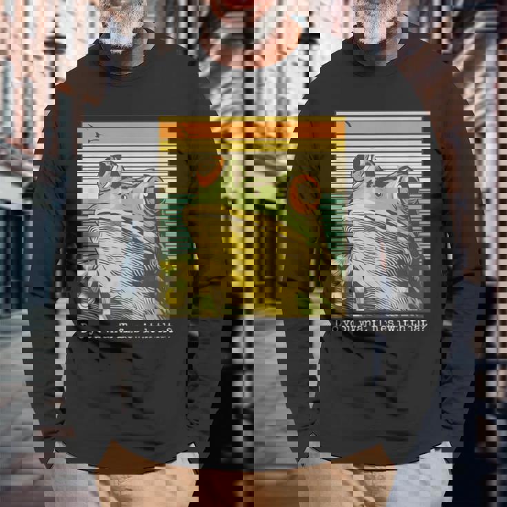 かわいい 面白い レトロ カエル 長袖Tシャツ 高齢者への贈り物