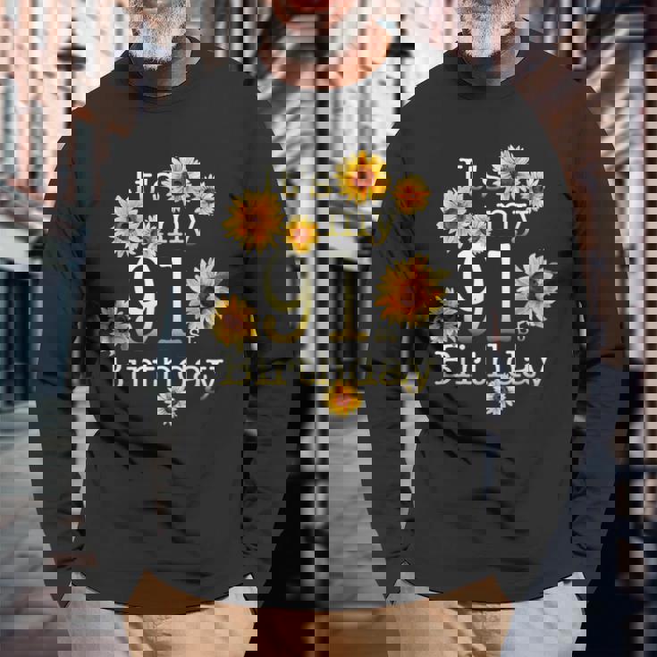 かわいいひまわり Its My 91歳の誕生日 91歳の誕生日 長袖Tシャツ 高齢者への贈り物