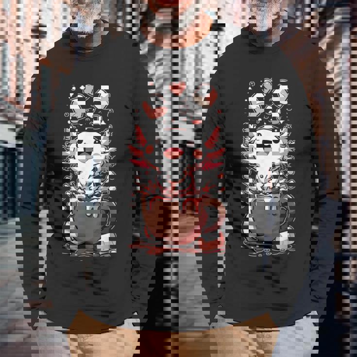 かわいいウーパールートル ホット チョコレート マシュマロ チョコレート ウーパールーパー 長袖Tシャツ 高齢者への贈り物