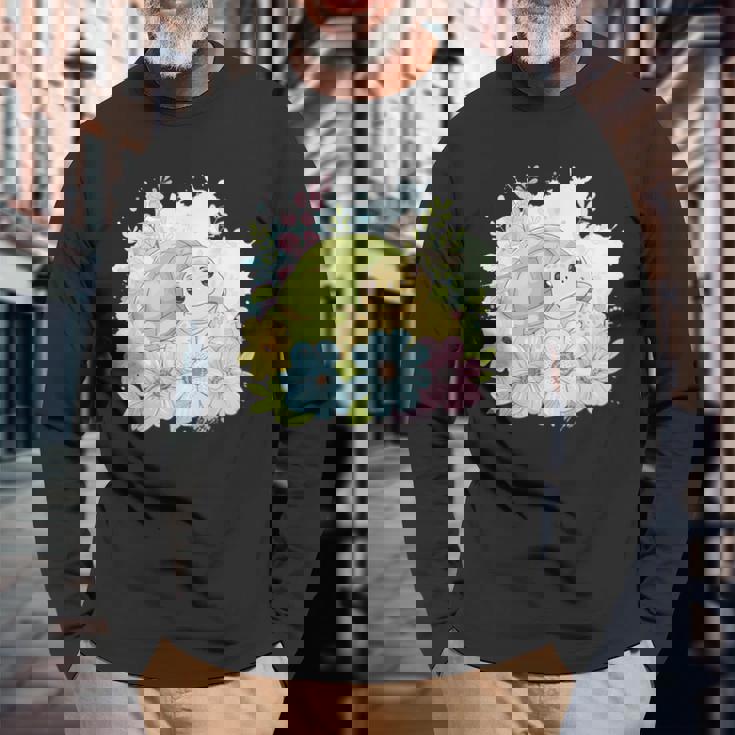 かわいいカメの花 I キッズ 亀 長袖Tシャツ 高齢者への贈り物