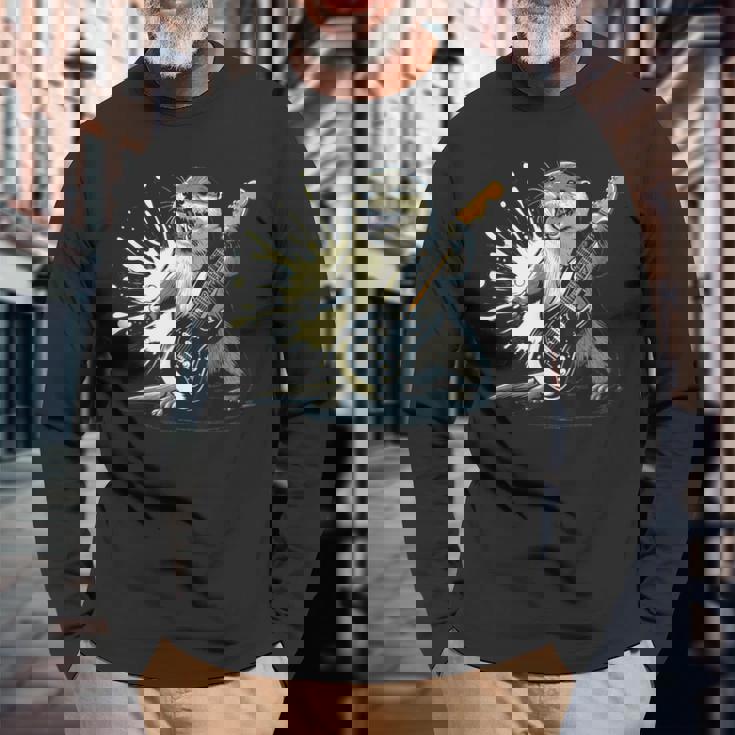 かわいいカワウソの顔のコスチューム エレキギター付き 音楽ファン向け 長袖Tシャツ 高齢者への贈り物