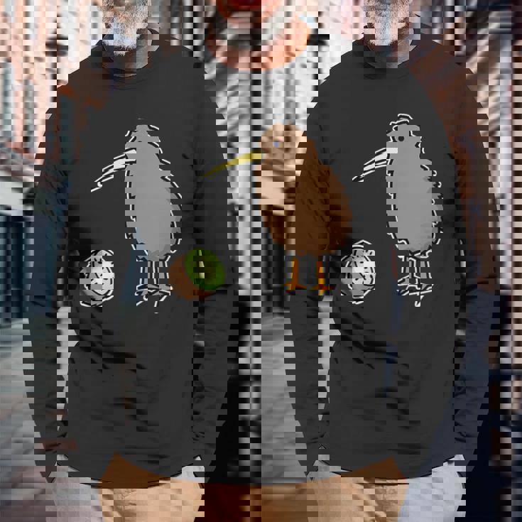 かわいいキウイの鳥と果物 ニュージーランド 長袖Tシャツ 高齢者への贈り物