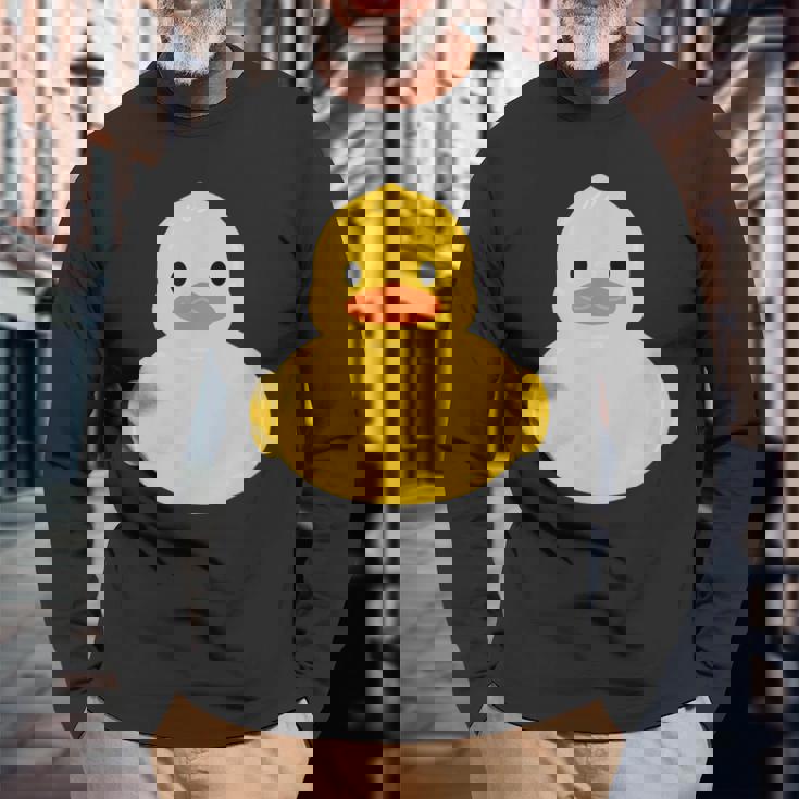 かわいいゴム製アヒルのアヒル 長袖Tシャツ 高齢者への贈り物