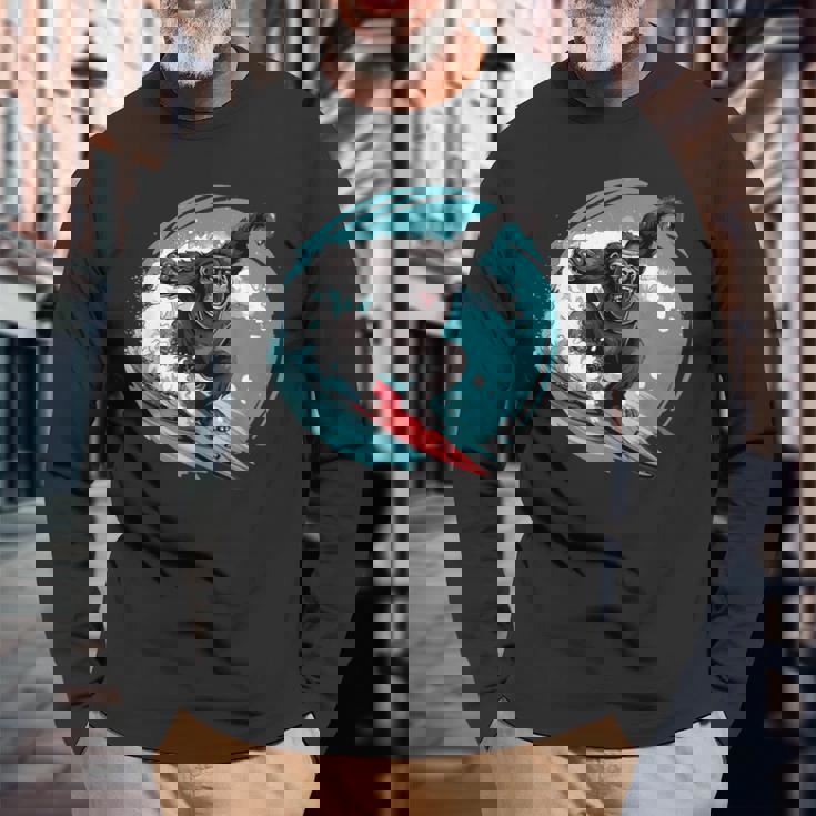 かわいいゴリラサーフィン 長袖Tシャツ 高齢者への贈り物