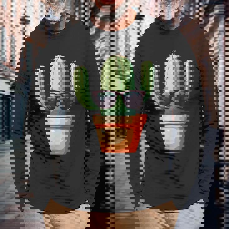 かわいいサボテン 鉢植え サボテン 長袖Tシャツ 高齢者への贈り物