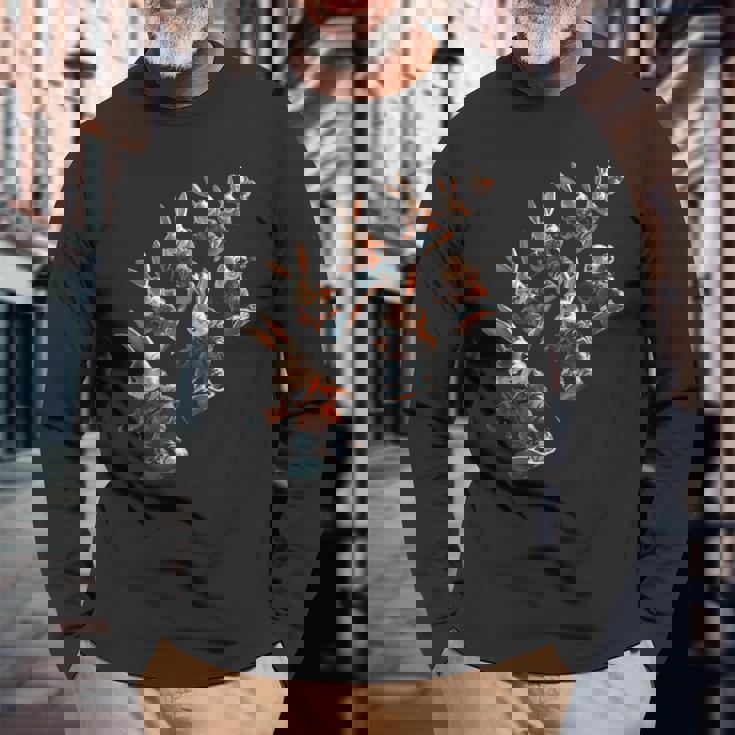 かわいいスノーボードウサギの漫画アート 長袖Tシャツ 高齢者への贈り物