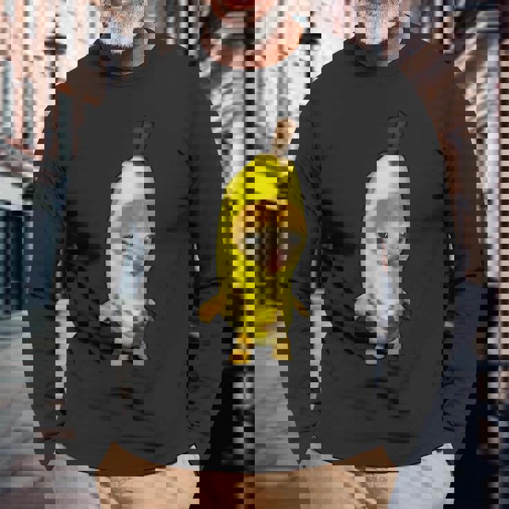 かわいいバナナ猫 ハッピーバナナキャットミーム キティ 猫好きミーム 長袖Tシャツ 高齢者への贈り物