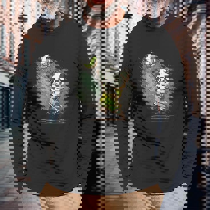 かわいいバレーボール・パンダ 長袖Tシャツ 高齢者への贈り物