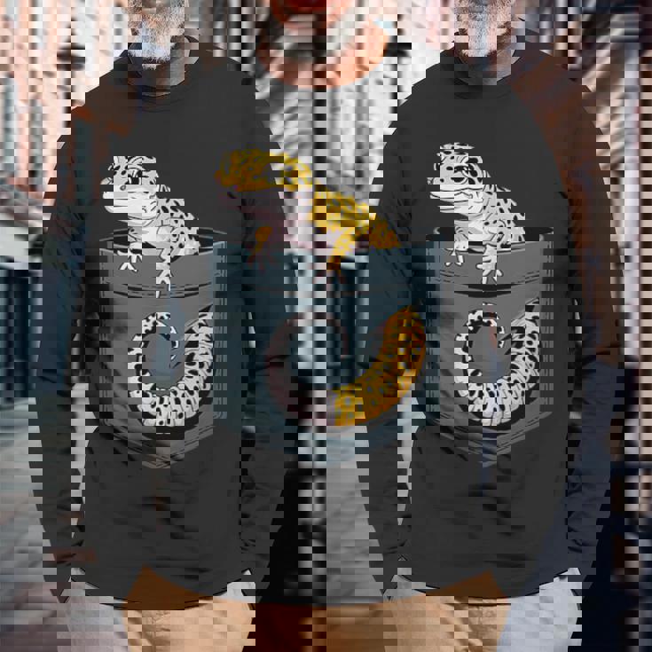 かわいいヒョウゲッコ トカゲ爬虫類 ヒョウ ヤモリのお父さん用 長袖Tシャツ 高齢者への贈り物