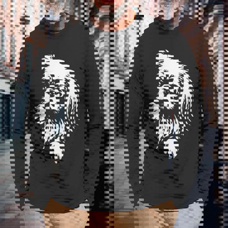 かわいいペキニーズのぞき見犬のグラフィック デザイン 長袖Tシャツ 高齢者への贈り物