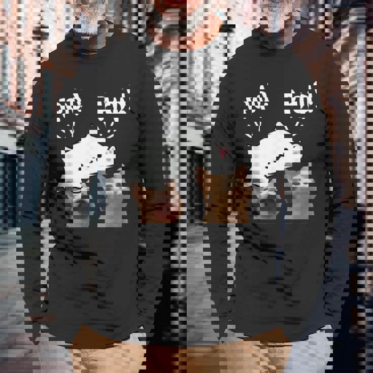 かわいいボンゴ猫遊びポップ猫ミーム 長袖Tシャツ 高齢者への贈り物