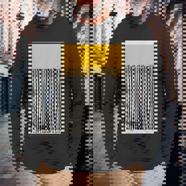 かわいいボーホーシックミニマリスト イエローベージュ ブラックラインストライプ 長袖Tシャツ 高齢者への贈り物